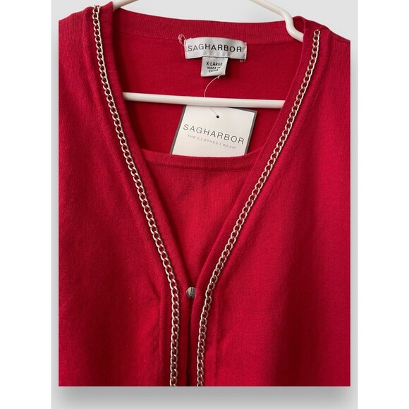 Sag Harbor Cardigan Cotton Blend 2in1 Soft Knit Comfort Pullover Red Size XL NWT - Picture 2 of 9